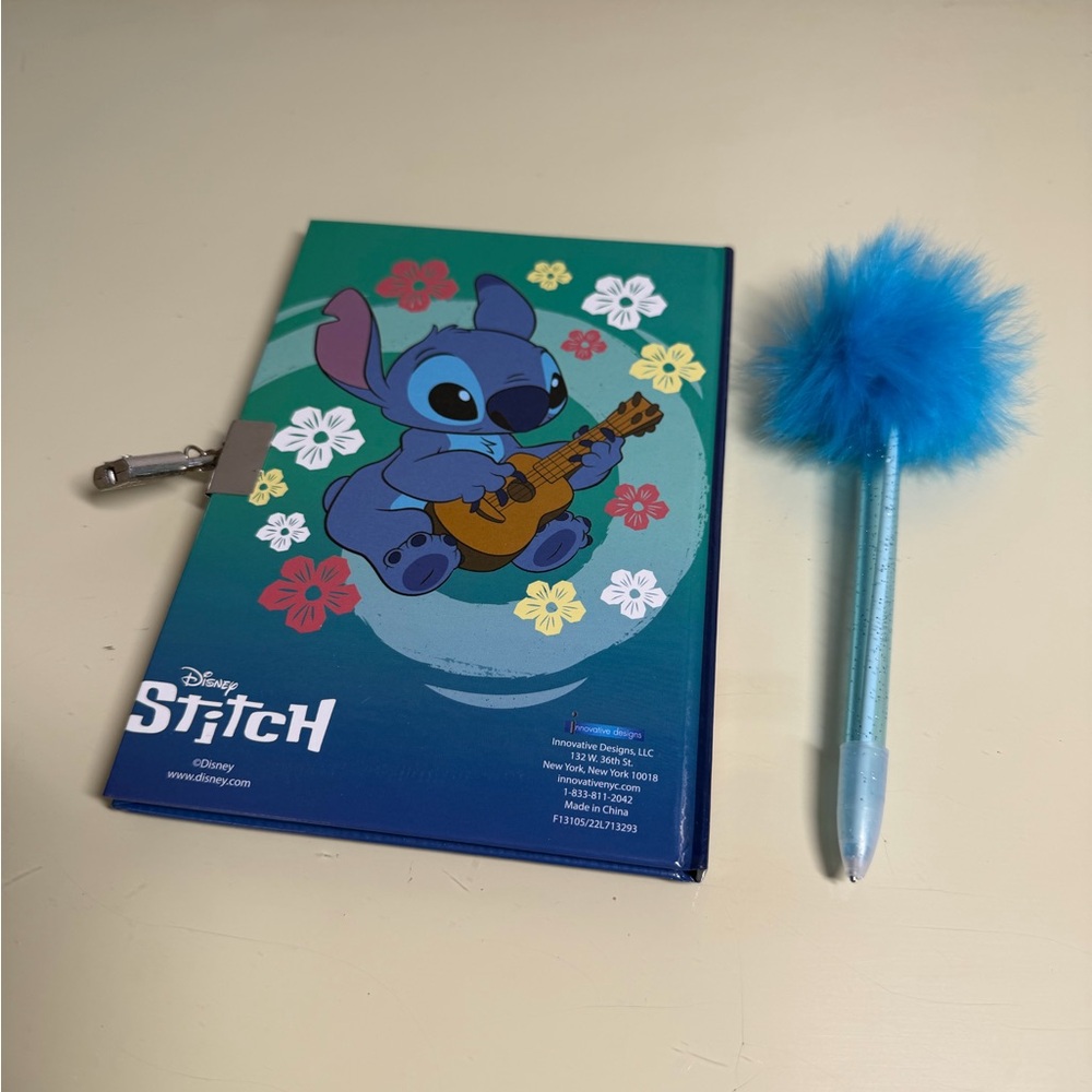 Disney Stitch Notebook with Blue Fluffy Pen